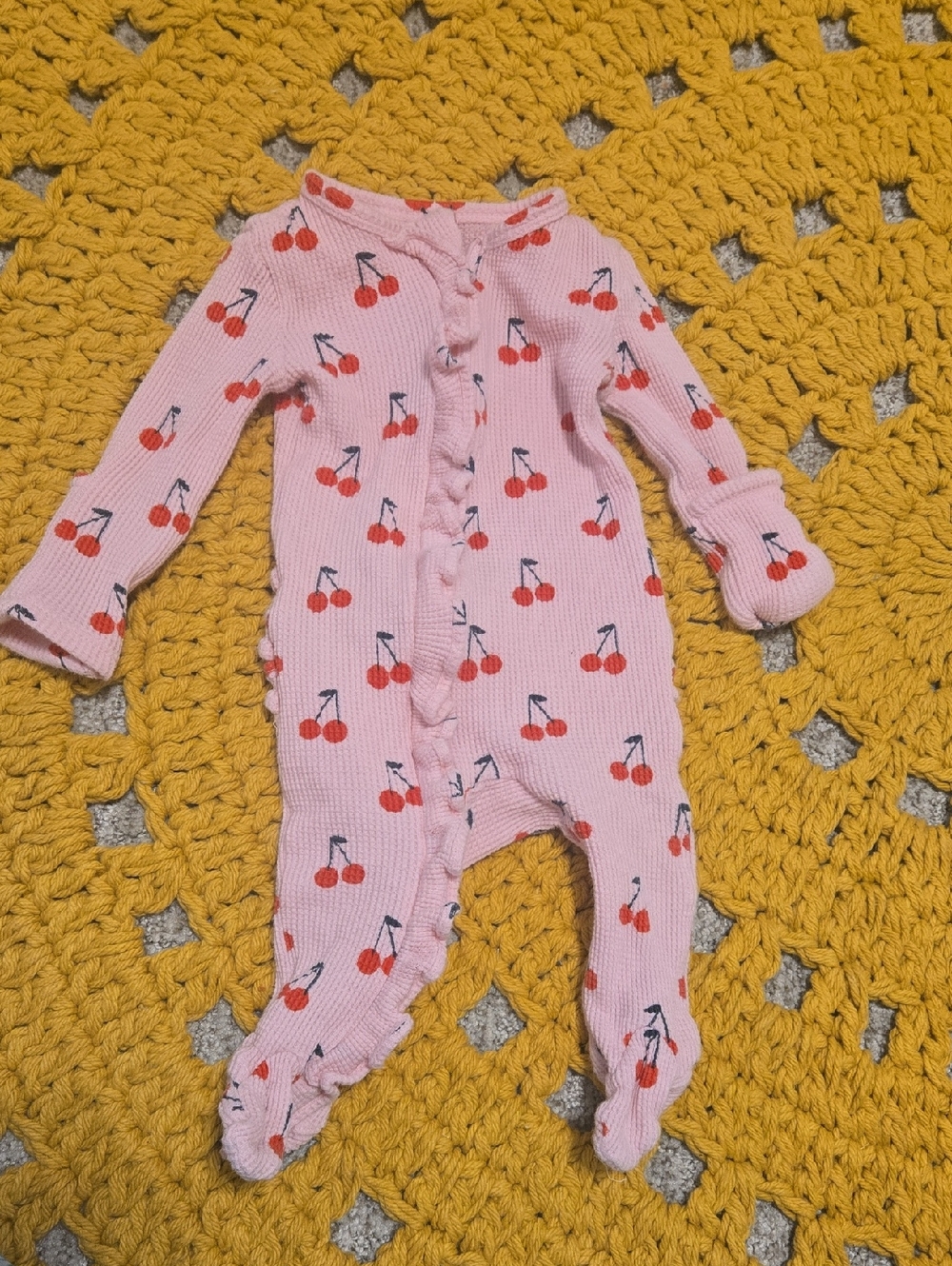 Pink Cherry-Print Footed Baby One-Piece